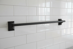 Pfister Rhen matte black 18-inch towel bar mounted luxury master bathroom white subway tile — More4less Outlet