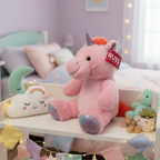 Russ Jazwares 17 inch Pink Unicorn Plush on girls bedroom shelf with fairy lights and pastel decor - More4less Outlet