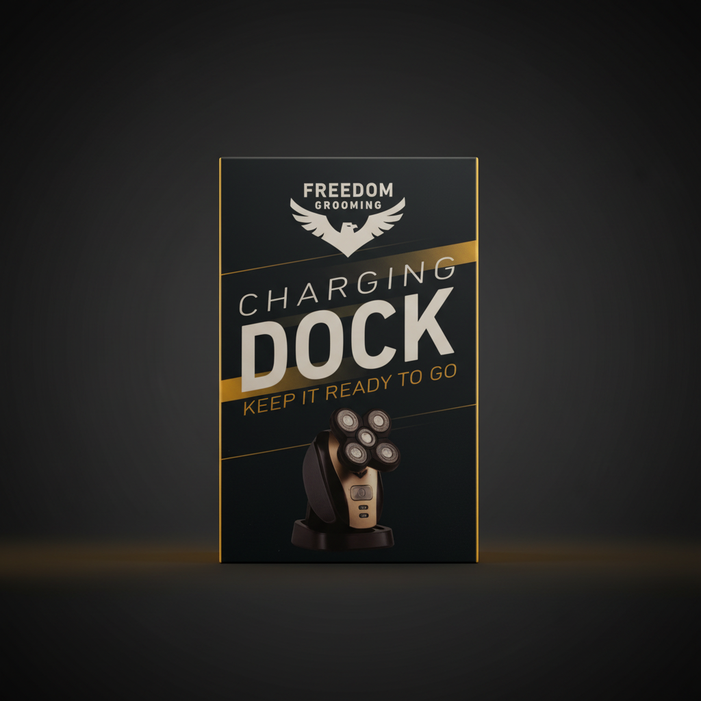Freedom Grooming Charging Dock dark charcoal editorial with gold accent lighting premium men's grooming accessory – More4less Outlet