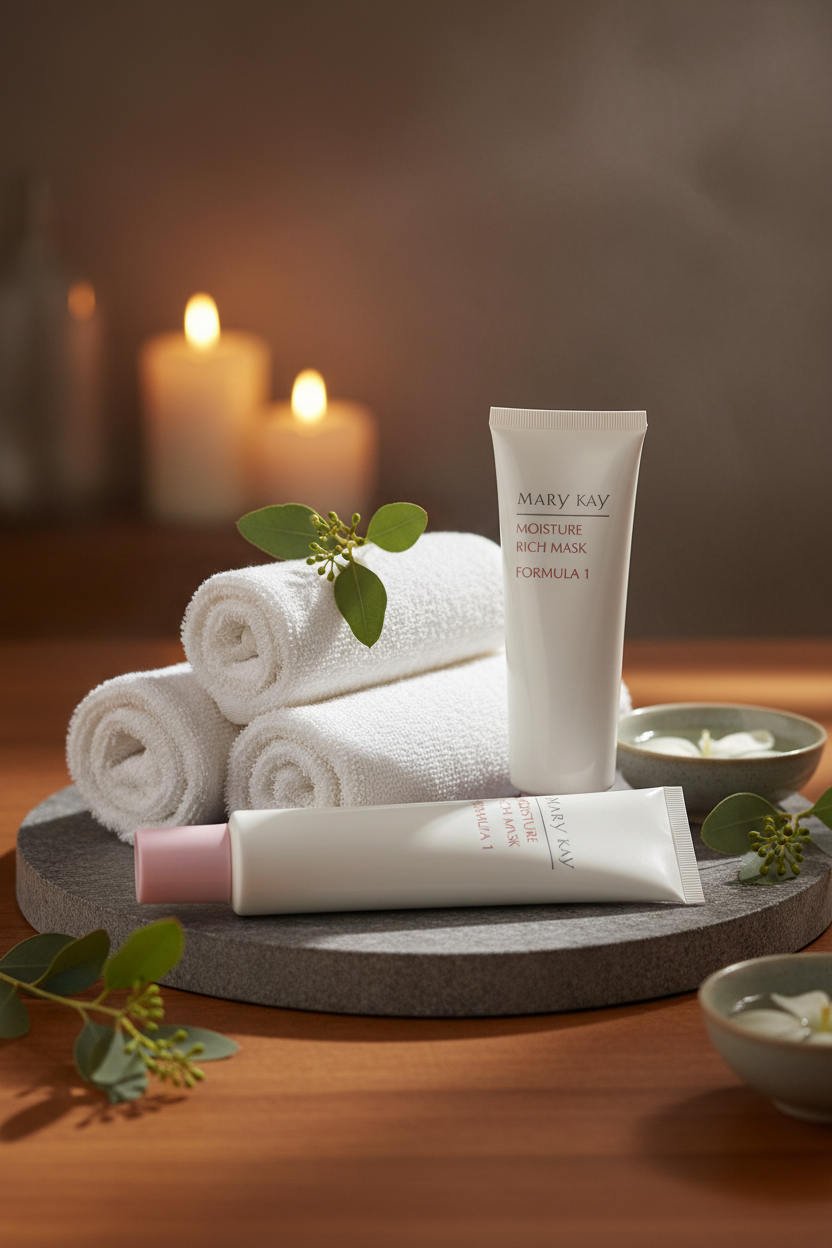 Mary Kay Moisture Rich Mask Formula 1 in spa atmosphere with stone tray and eucalyptus - More4less Outlet