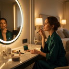 Woman getting ready for a night out applying eyeshadow