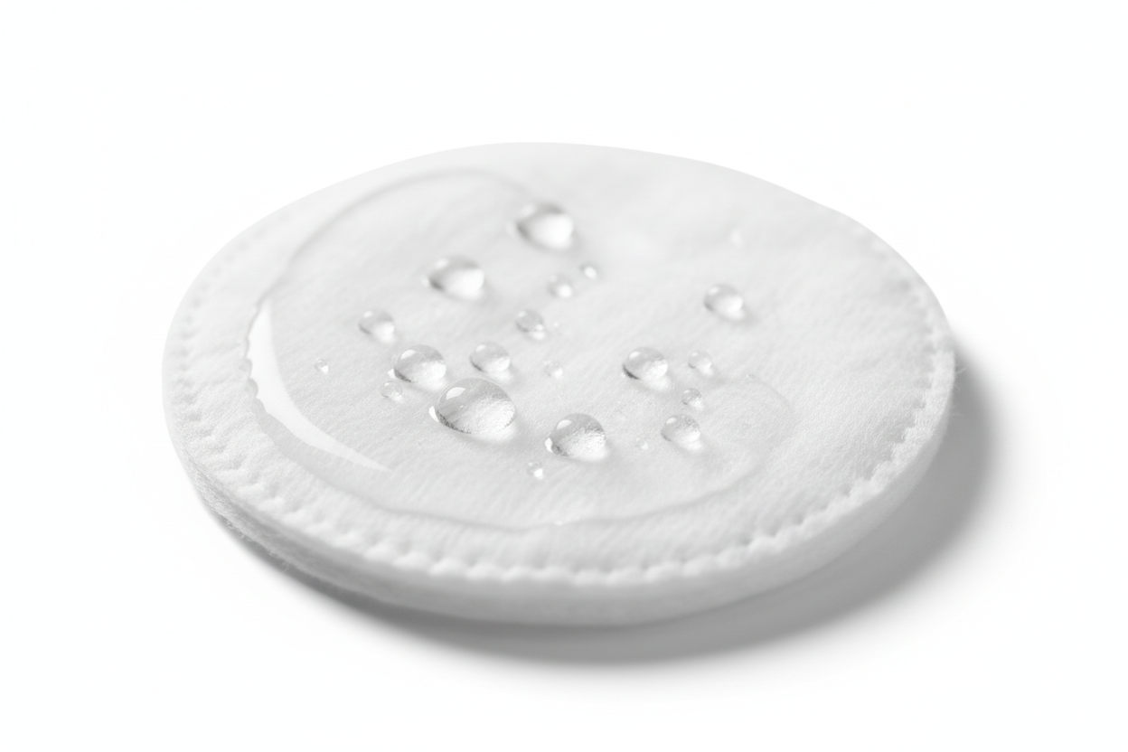 Macro shot of cotton pad soaked in clear toner representing purity and hydration of ZO Medical Balatone