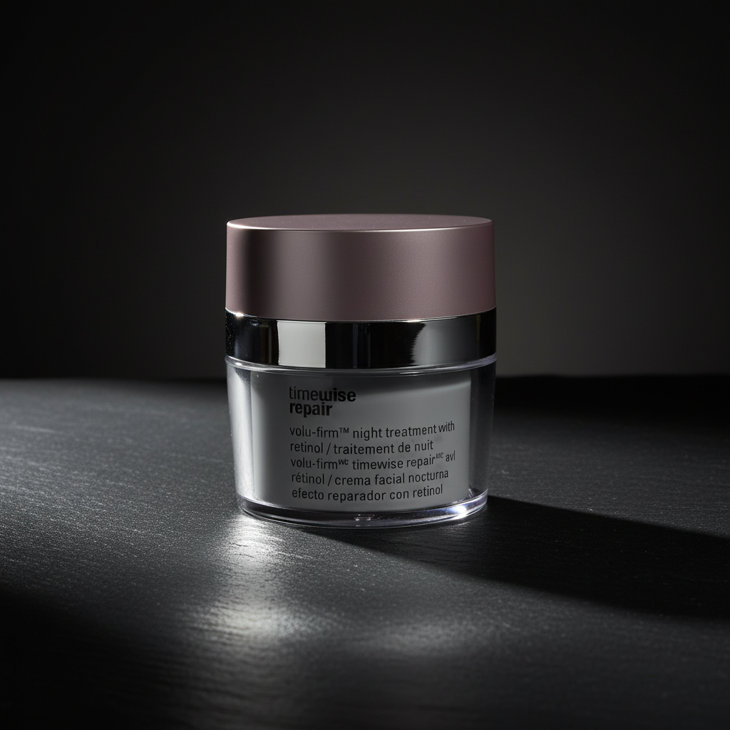Mary Kay TimeWise Repair Volu-Firm Night Treatment Retinol jar on dark slate studio luxury beauty photography – More4less Outlet