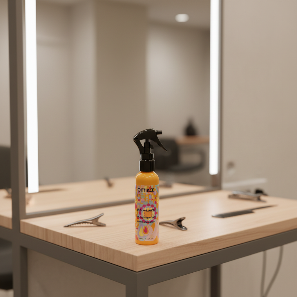 amika The Wizard Detangling Primer 4 fl oz at a neutral hair styling station
