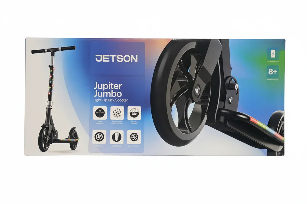 Jetson Jupiter Jumbo kick scooter retail box on white studio background