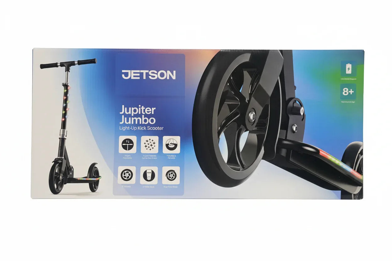 Jetson Jupiter Jumbo kick scooter retail box on white studio background