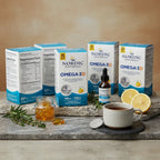 Detail-rich nutritional supplement supply display showcasing ingredient purity and daily wellness standards on stone surface