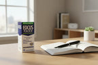 Focus Factor Extra Strength box on home office desk with notebook natural sunlight lifestyle