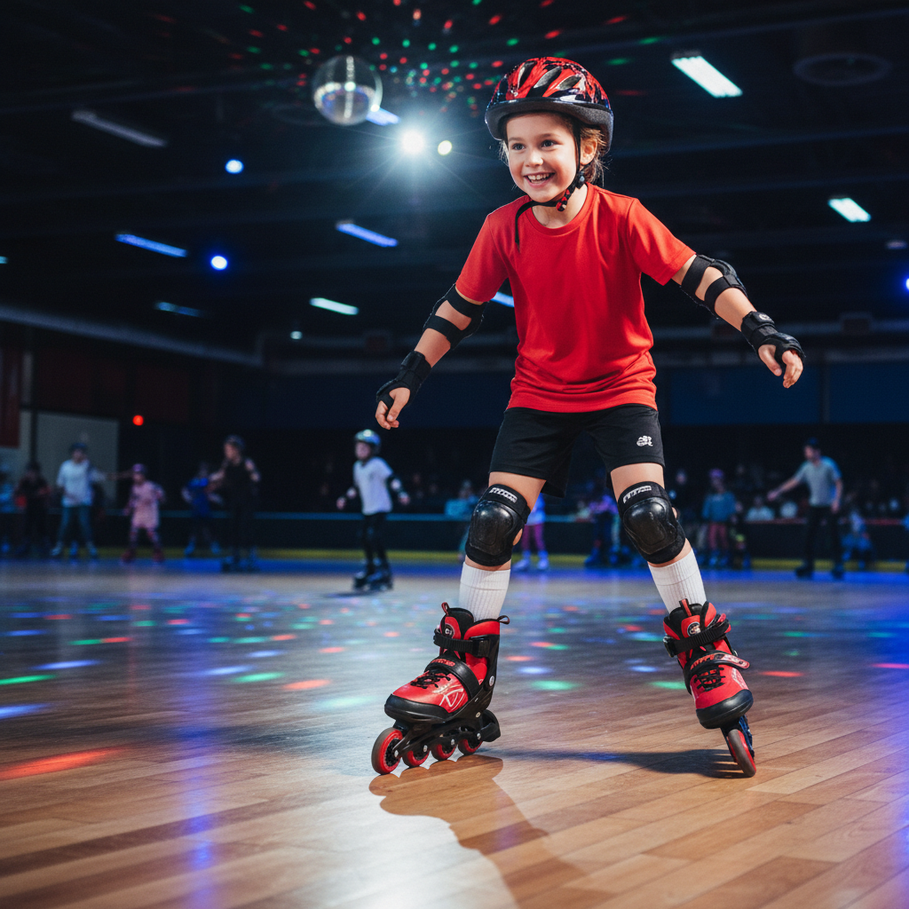 Hyper 2-in-1 inline skates red black child skating on indoor rink lifestyle photography - More4less Outlet