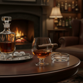 Brookstone cigar holder whiskey glass on mahogany wood evening setting – More4less Outlet