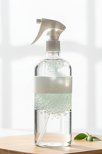 Eco-friendly cleaning tablet dissolving in clear water inside modern spray bottle