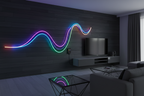 Monster Basics RGB Neon LED Strip bent into wave shape on accent wall – flexible neon home decor lighting – More4less Outlet