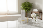 Rodan + Fields REVERSE Intensive Brightening Toner bottle and box catching natural morning light in spa bathroom