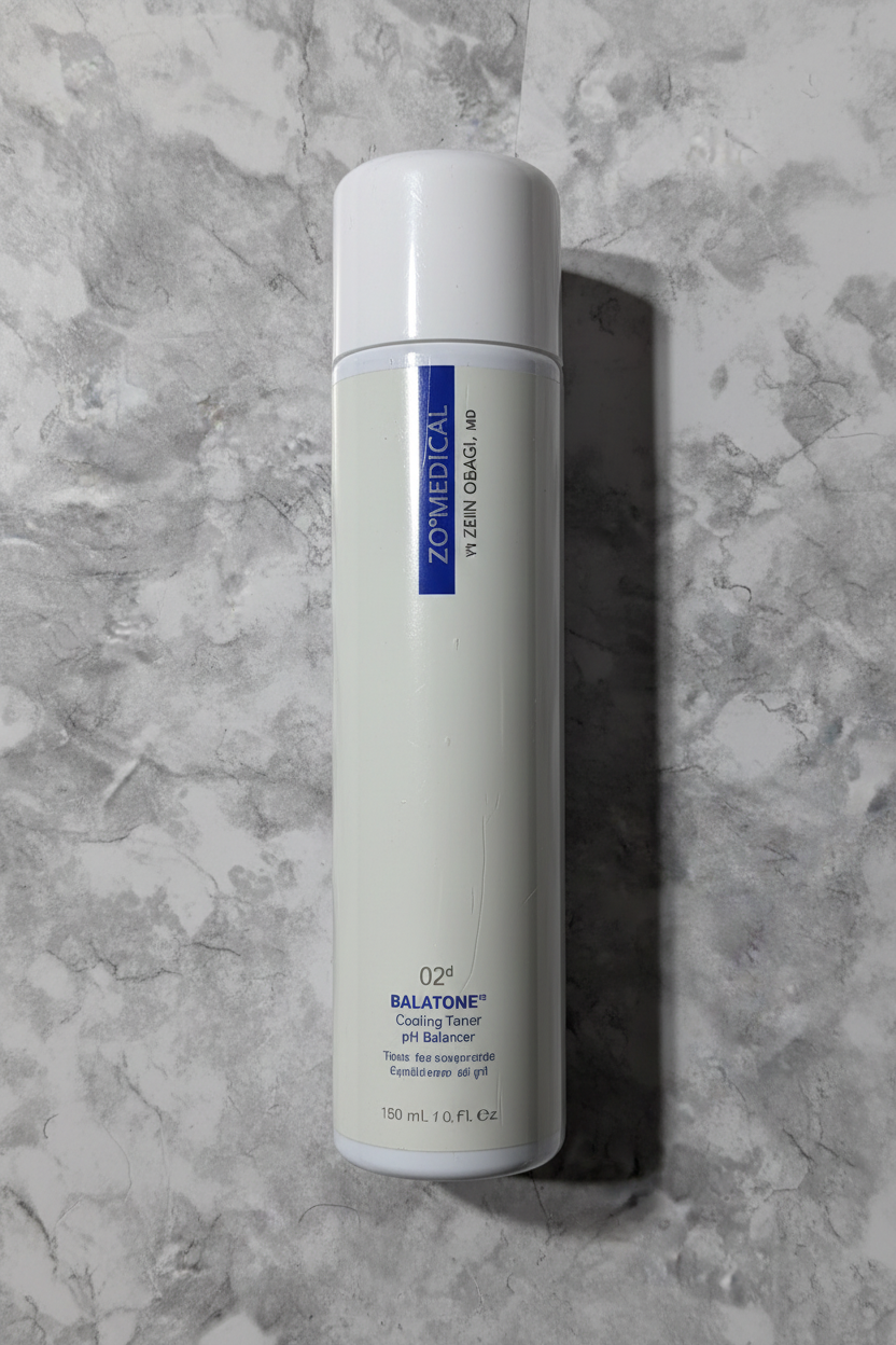 ZO Medical Balatone Cooling Toner 2-pack displayed on grey marble background with softened lighting