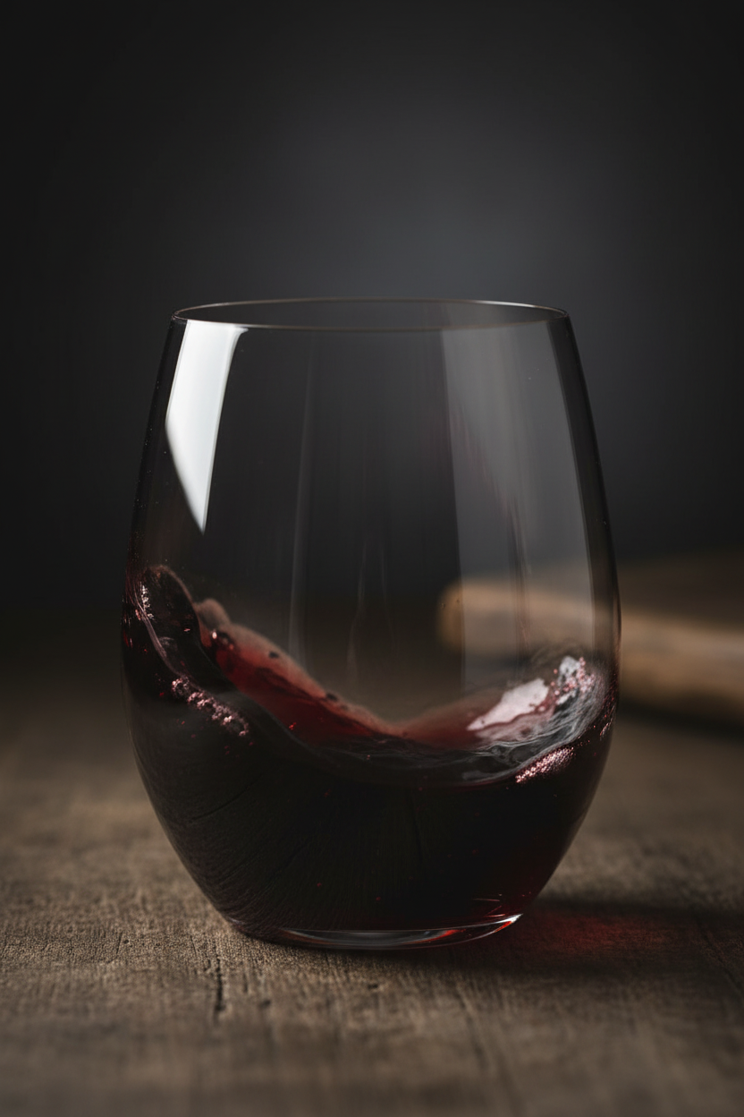Deep red Cabernet wine swirling inside Riedel stemless crystal wine tumbler moody wine photography — More4less Outlet