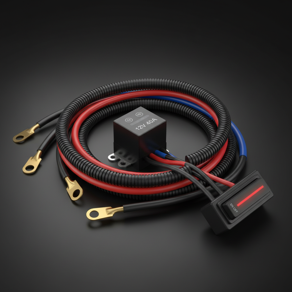 12V automotive wiring harness black relay rocker switch gold ring terminal connectors dark studio premium automotive electrical accessory - More4less Outlet