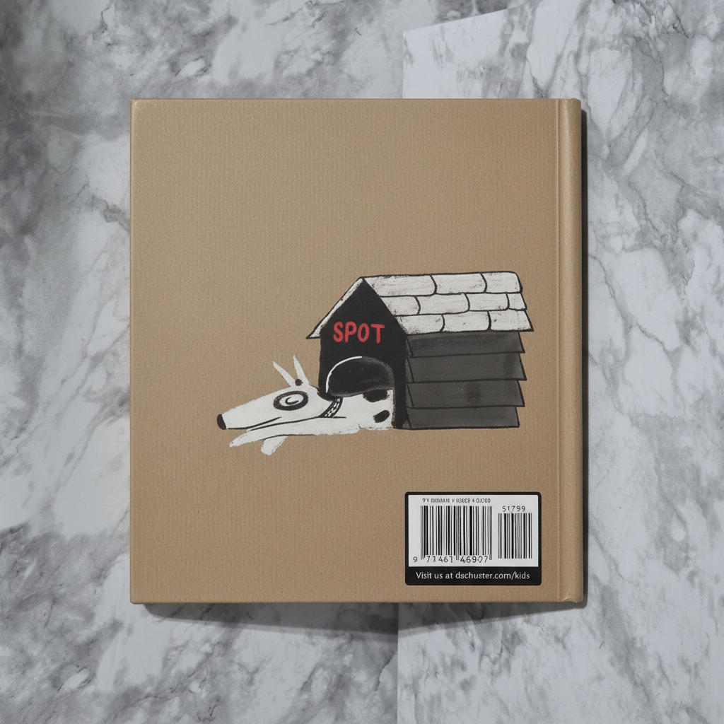 Back cover of My Dog Spot hardcover book showing illustrated dog resting in front of doghouse labeled Spot