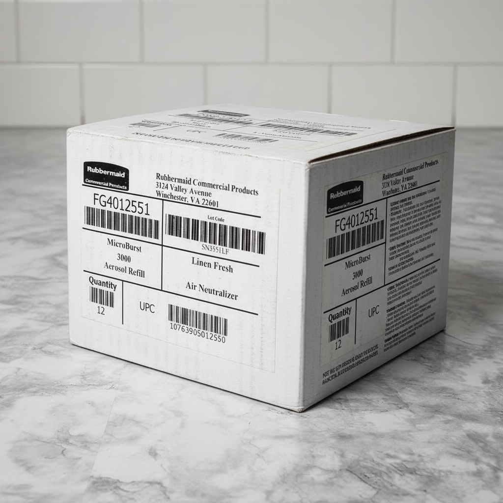 Rubbermaid Commercial Microburst 3000 Linen Fresh refill case shown at an angle