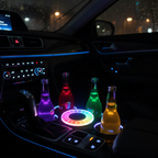 LED cup holder light rainbow color modes purple red green yellow bottles illuminated car center console nighttime - More4less Outlet