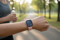 Amazfit GTS 4 Mini smartwatch Flamingo Pink on woman's wrist during morning run outdoor fitness lifestyle – More4less Outlet