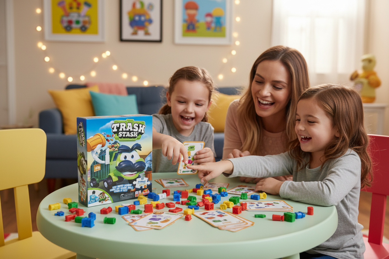 Goliath Trash Stash Kids Action Game - New & Factory Sealed - Exciting suspense as the trash truck chucks it up! - More4less Outlet Verified