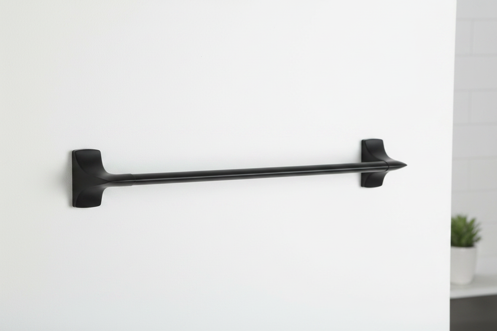 Pfister Rhen 18-inch matte black towel bar concealed mount hardware installation detail — More4less Outlet