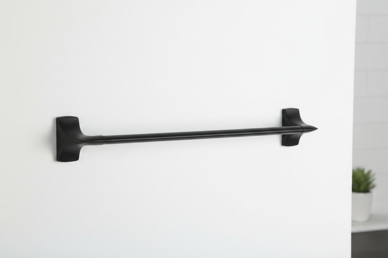 Pfister Rhen 18-inch matte black towel bar concealed mount hardware installation detail — More4less Outlet