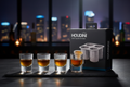 Houdini Shot Glass Ice Tray four ice shot glasses filled with whiskey on dark bar - More4less Outlet