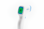 Wiselion WBS-T007 infrared thermometer displaying safe temperature reading on green backlit LCD screen
