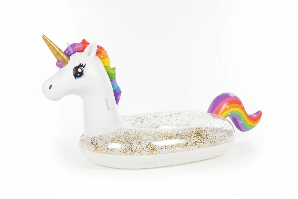 PoolCandy Glitter Unicorn pool raft fully inflated clean white studio background