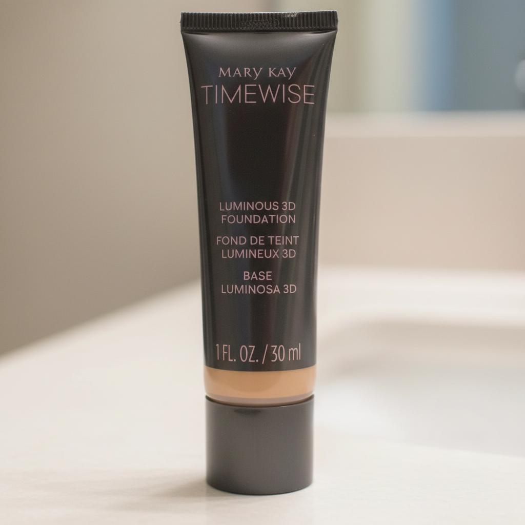 Mary Kay TimeWise Luminous 3D Foundation tube in Ivory N 160 in a softly lit neutral setting