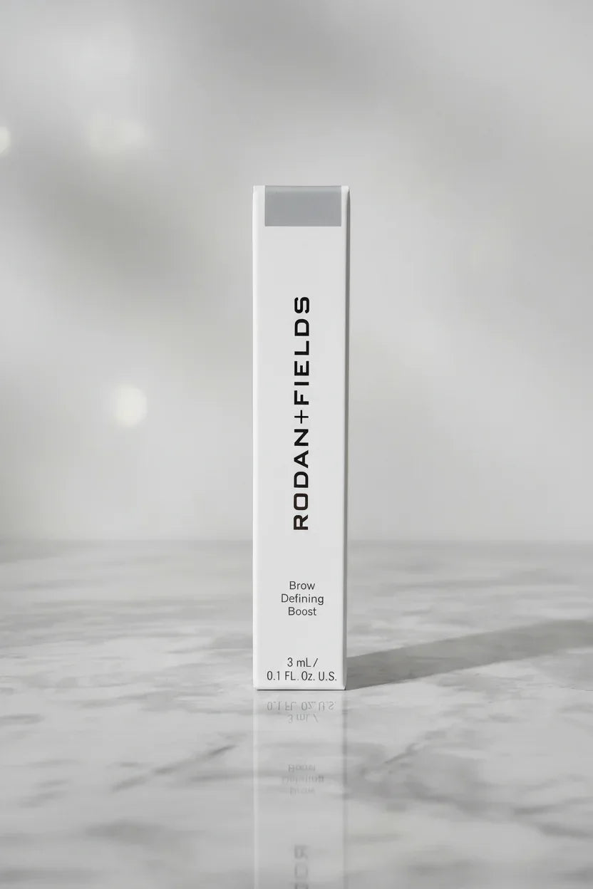 Rodan + Fields Brow Defining Boost Light on professional aesthetic studio background with high key lighting