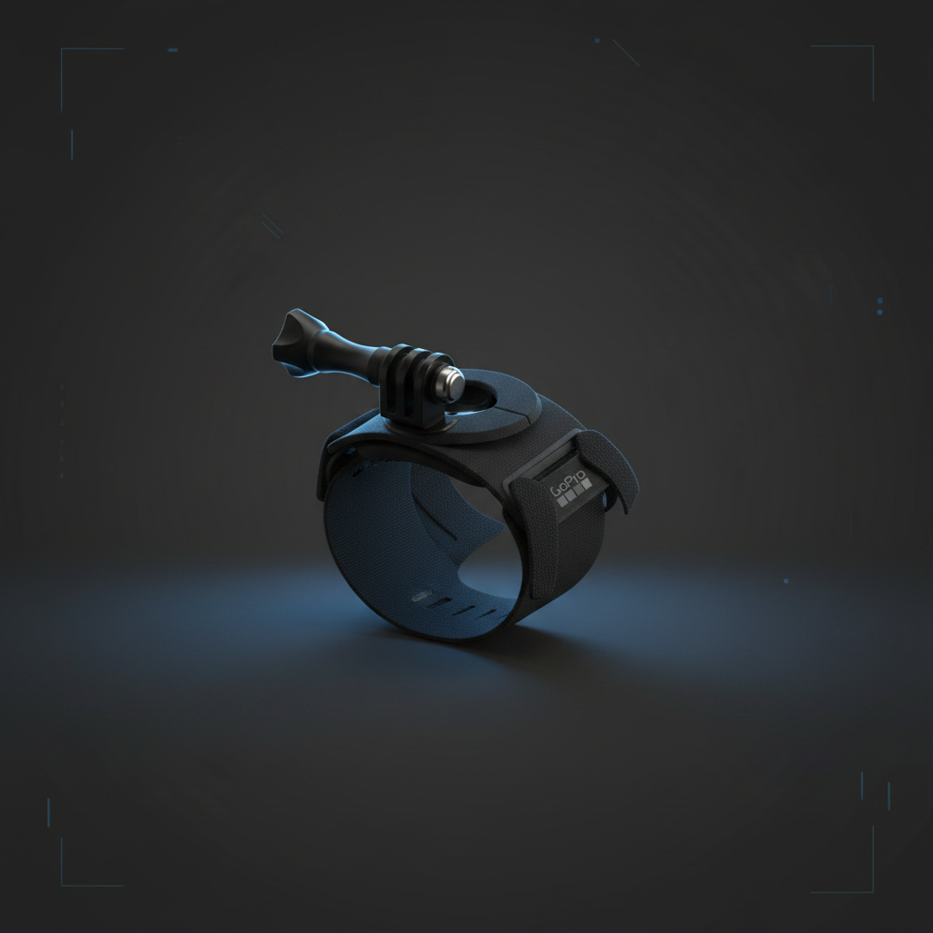 GoPro Hand + Wrist Strap black mount dark charcoal editorial with blue tech accent lighting – More4less Outlet