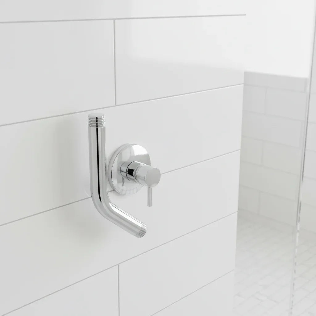Modern chrome Hansgrohe shower arm hardware mounted elegantly over tiled bathroom wall