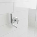 Modern chrome Hansgrohe shower arm hardware mounted elegantly over tiled bathroom wall