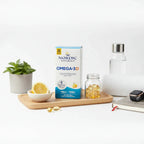 Detailed wellness aesthetic focusing on Nordic Naturals supplement box consistency and daily lifestyle health