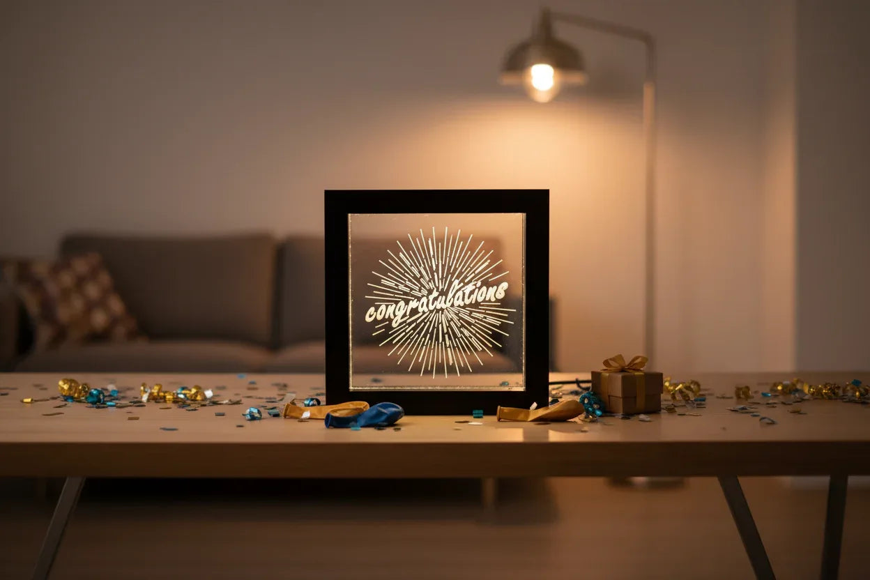 Simplee Adesso Congratulations LED light box on celebration desk lifestyle