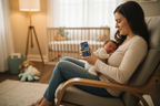 Mother holding Mommy's Bliss Baby Probiotic Drops Vitamin D box with newborn on chest in rocking chair in nursery - More4less Outlet