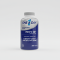 One A Day Men’s 50+ Complete Multivitamin 300-tablet bottle on a neutral studio surface