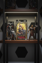 Hasbro Golden Archive Xenk action figure in box on modern collector shelf with fantasy figures — More4less Outlet