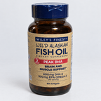 Wiley's Finest Peak DHA fish oil bottle against a light studio background