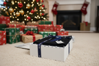 Dockers Scarf & Beanie Winter Set gift box under Christmas tree with warm ambient lighting – More4less Outlet