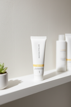 Rodan + Fields REVERSE Deep Exfoliating Cleanser 30mL tube on minimalist bathroom shelf with soft light