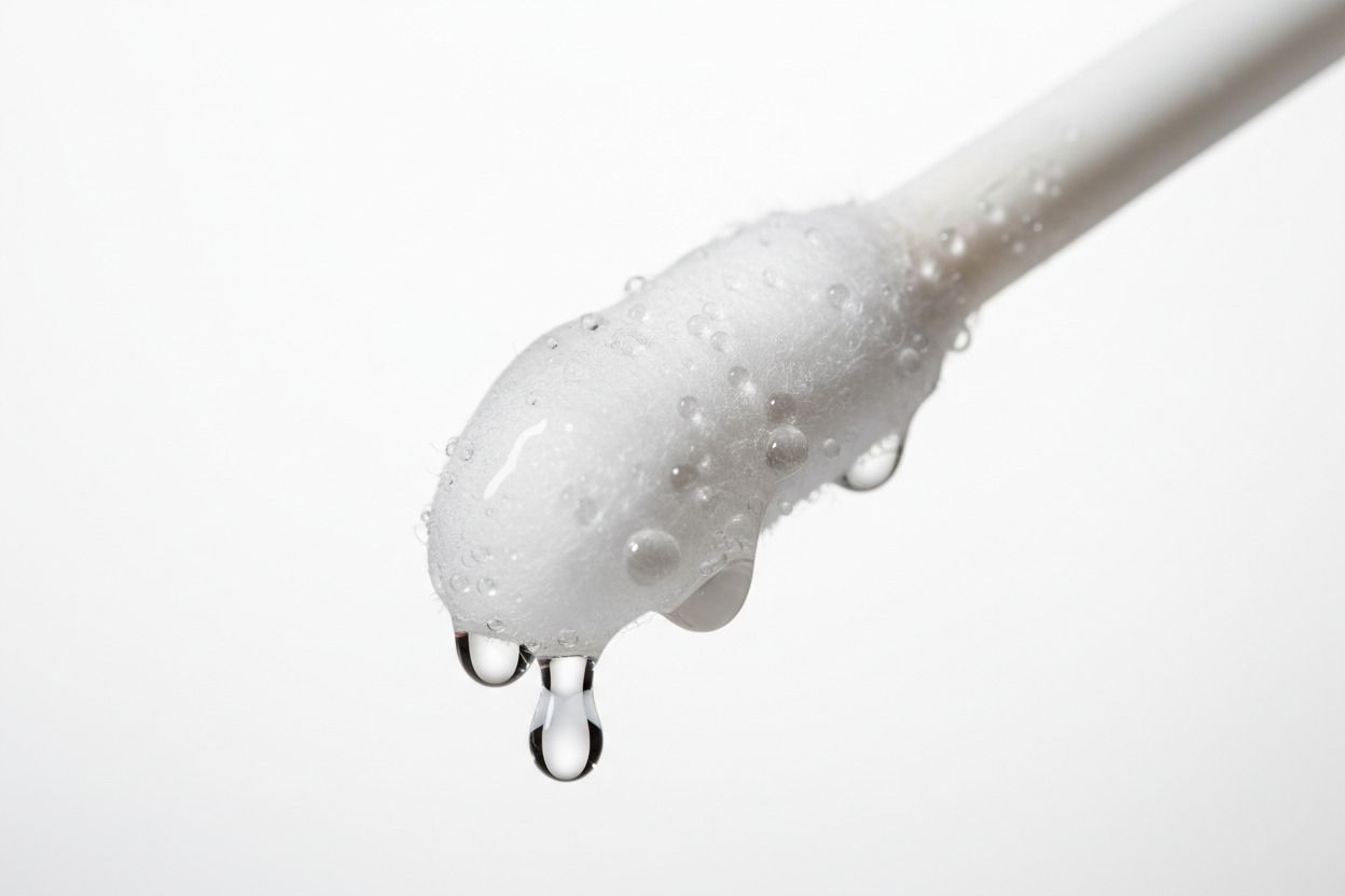 Macro shot of cotton pad soaked in ZO Medical Balatone pH balancing toner