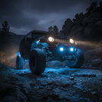 LED Innovation rock light kit blue underglow on lifted Jeep Wrangler rocky off-road trail night wheel well illumination - More4less Outlet