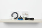 Clean minimalist shelf display of genuine appliance replacement components and electrical switches