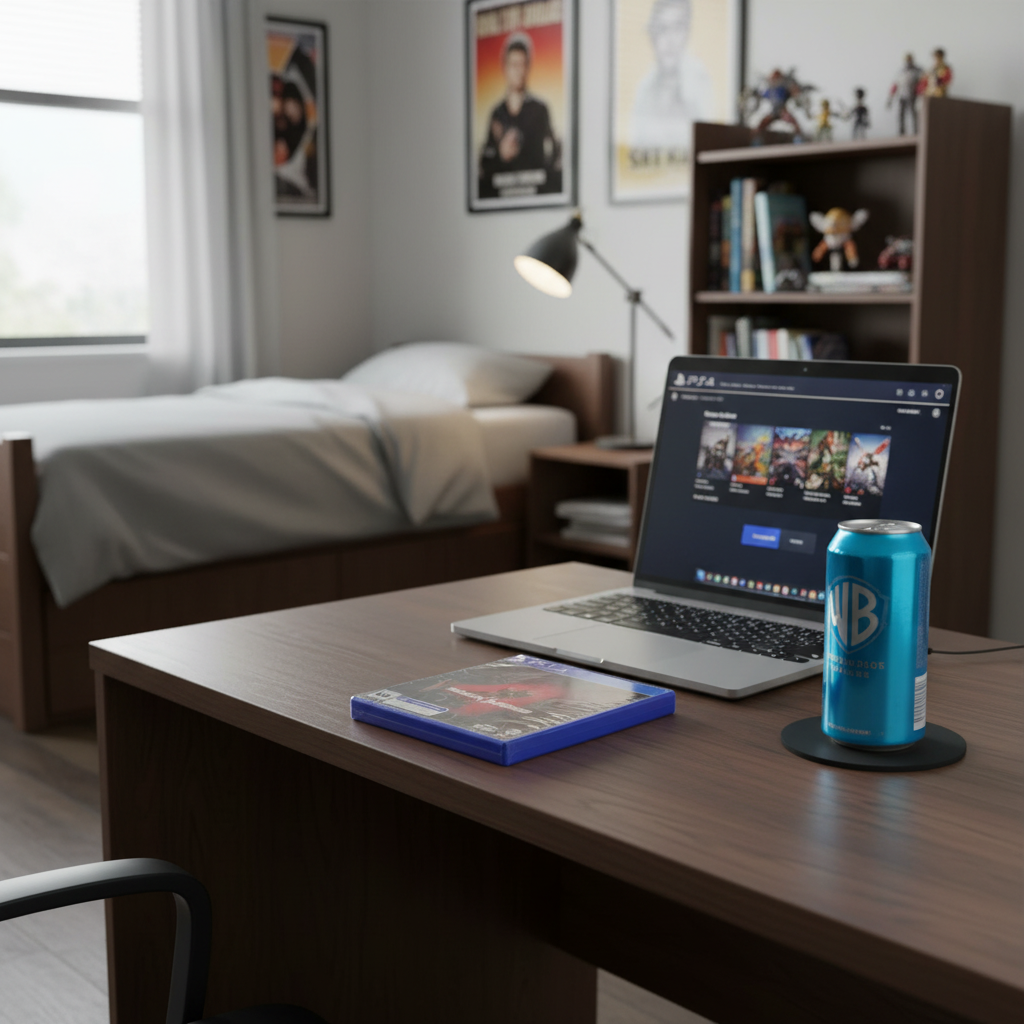 Back 4 Blood PS4 game case on desk with energy drink and laptop