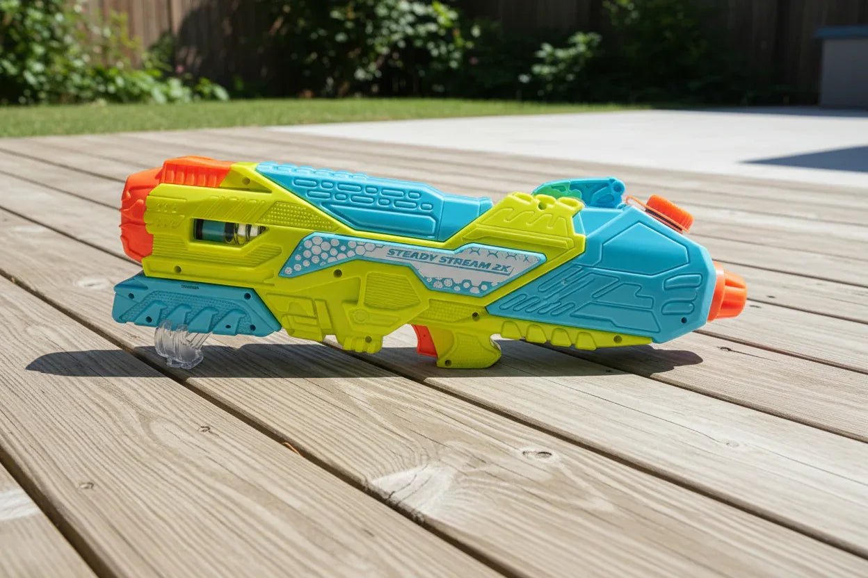 Wave Zone Steady Stream 2X water blaster product spotlight on outdoor wooden deck