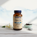 Lifestyle context image of Wiley's Finest Wild Alaskan Fish Oil Peak EPA 90 softgels (AI-generated for visual illustration only) – wooden surface ocean wellness setting – More4less Outlet