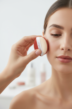 Professional makeup artist setting face with Olivia Rose multi-color mini powder puff — More4less Outlet